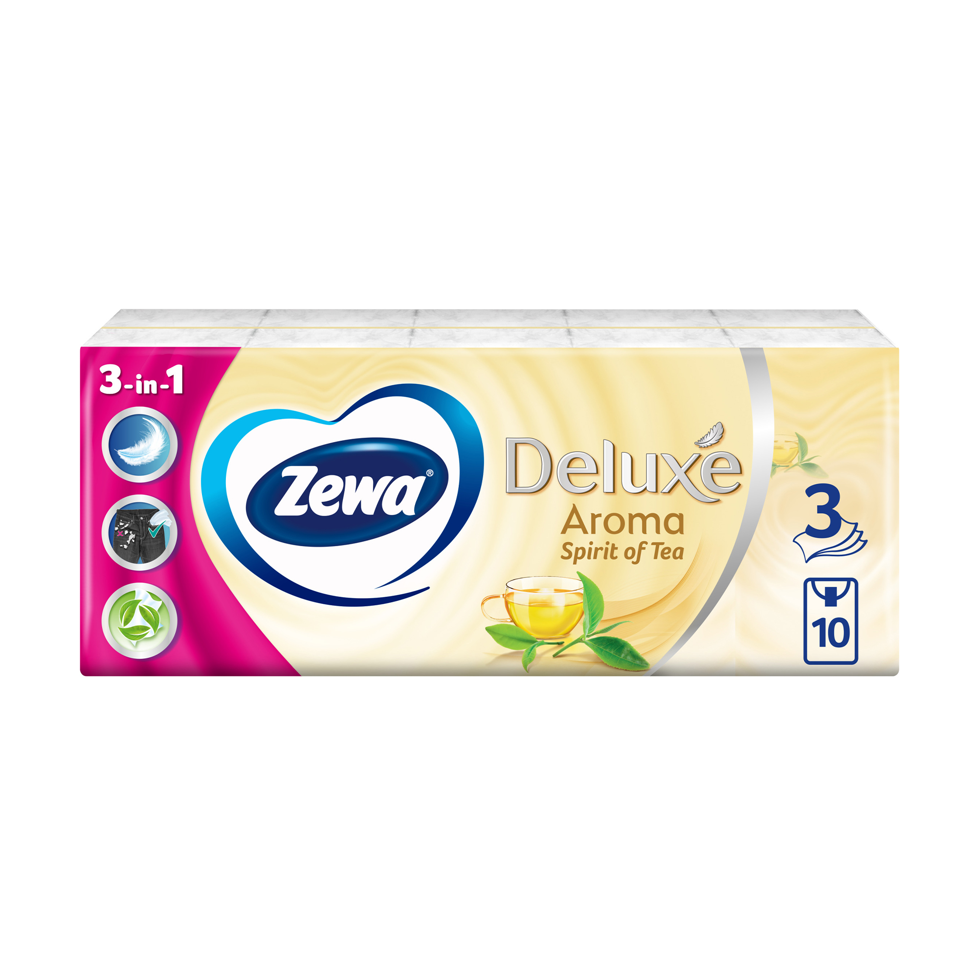 Паперові носові хустинки Zewa Deluxe Spirit of Tea з ароматом чаю, 3-шарові, 10*10 шт